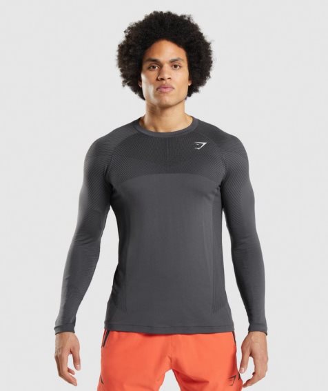 Men's Gymshark Apex Seamless Long Sleeve T-Shirts Dark Grey | CA 017NA8